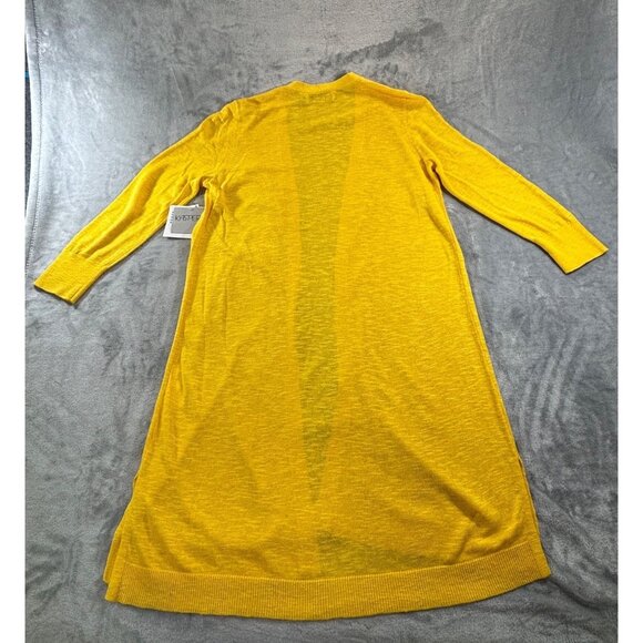 Kasper Cardigan Women's Medium Open Front Long Duster Yellow Sweater - Picture 2 of 12